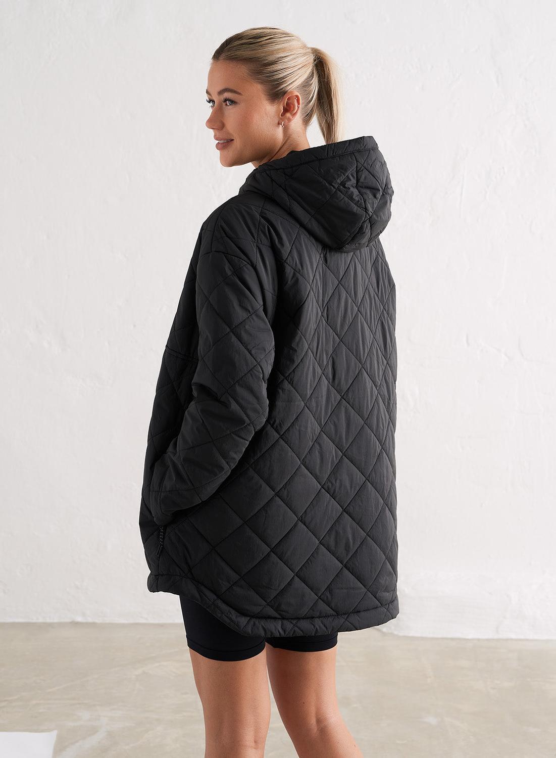 Mujer Chaqueta Acolchada Extragrande Impermeable Negro 3/7