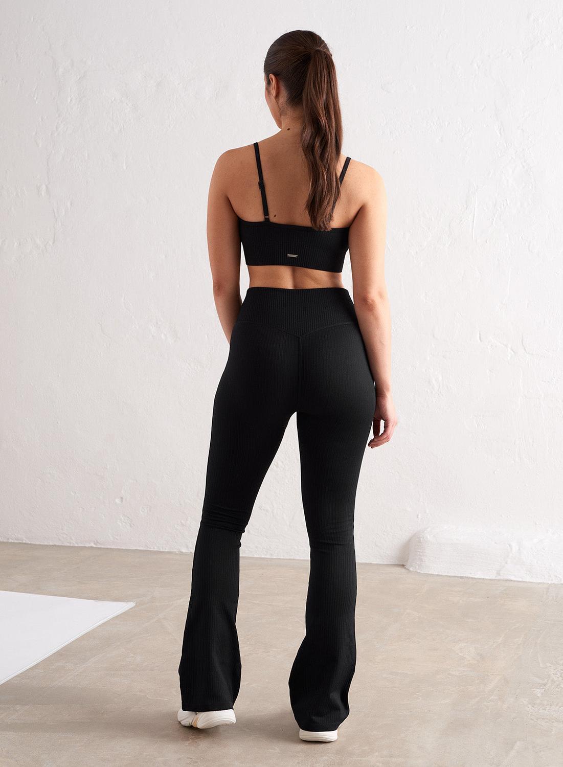 Femme Leggings Évasé Côtelé Sans Couture Noir 4/7