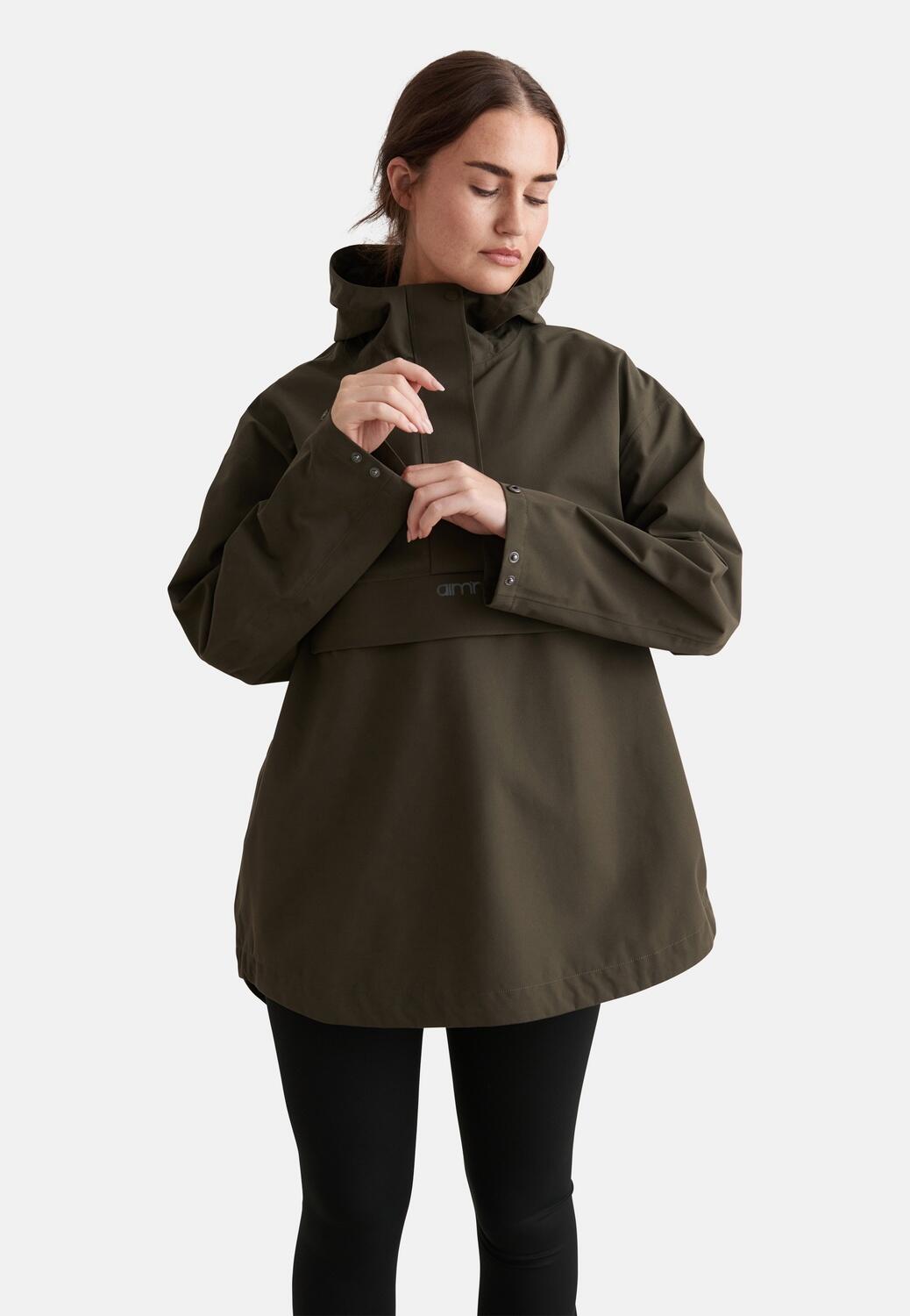 Damski anorak wodoodporny, oversize'owy, z półzamkiem khaki