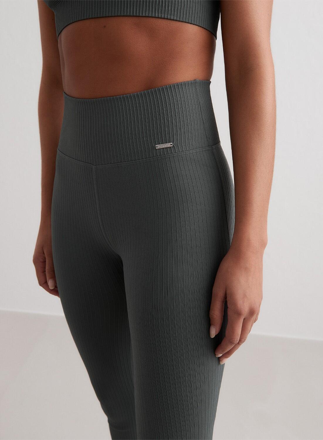 Femme Leggings Évasé Côtelé Sans Couture Vert Sauge 3/6
