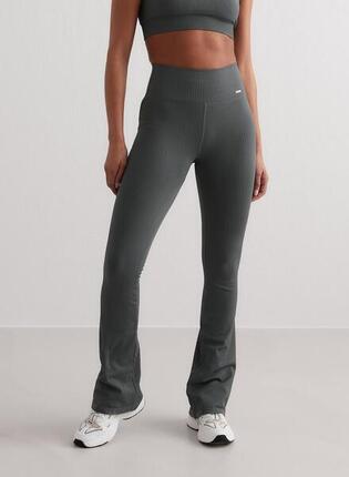 Damen Leggings mit Schlag Gerippt Nahtlos Salbeigrün