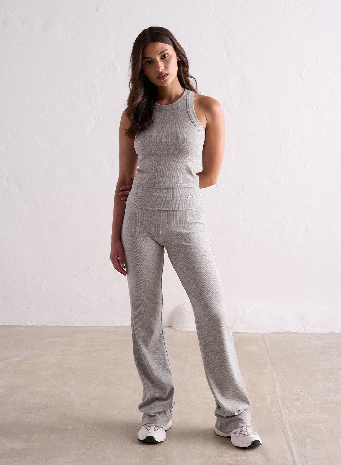 Dames Yoga Broek Geribbelde Lichtgewicht Grijs Gemêleerd 3/7