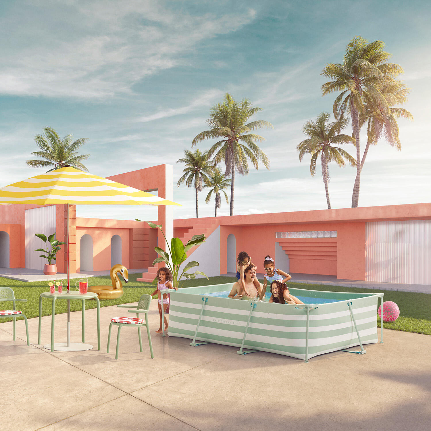 Swim Essentials | Verde/bianco a righe piscina fuori terra 300x200x75 cm 4/4