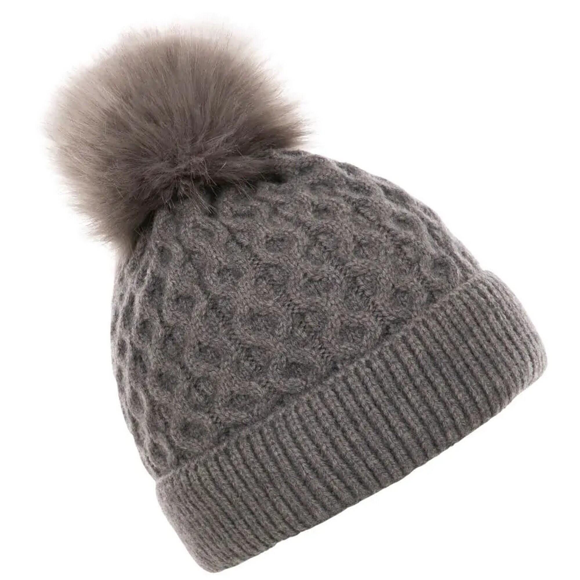 "Freja" Mütze Bommel für Damen Dunkelgrau 2/4