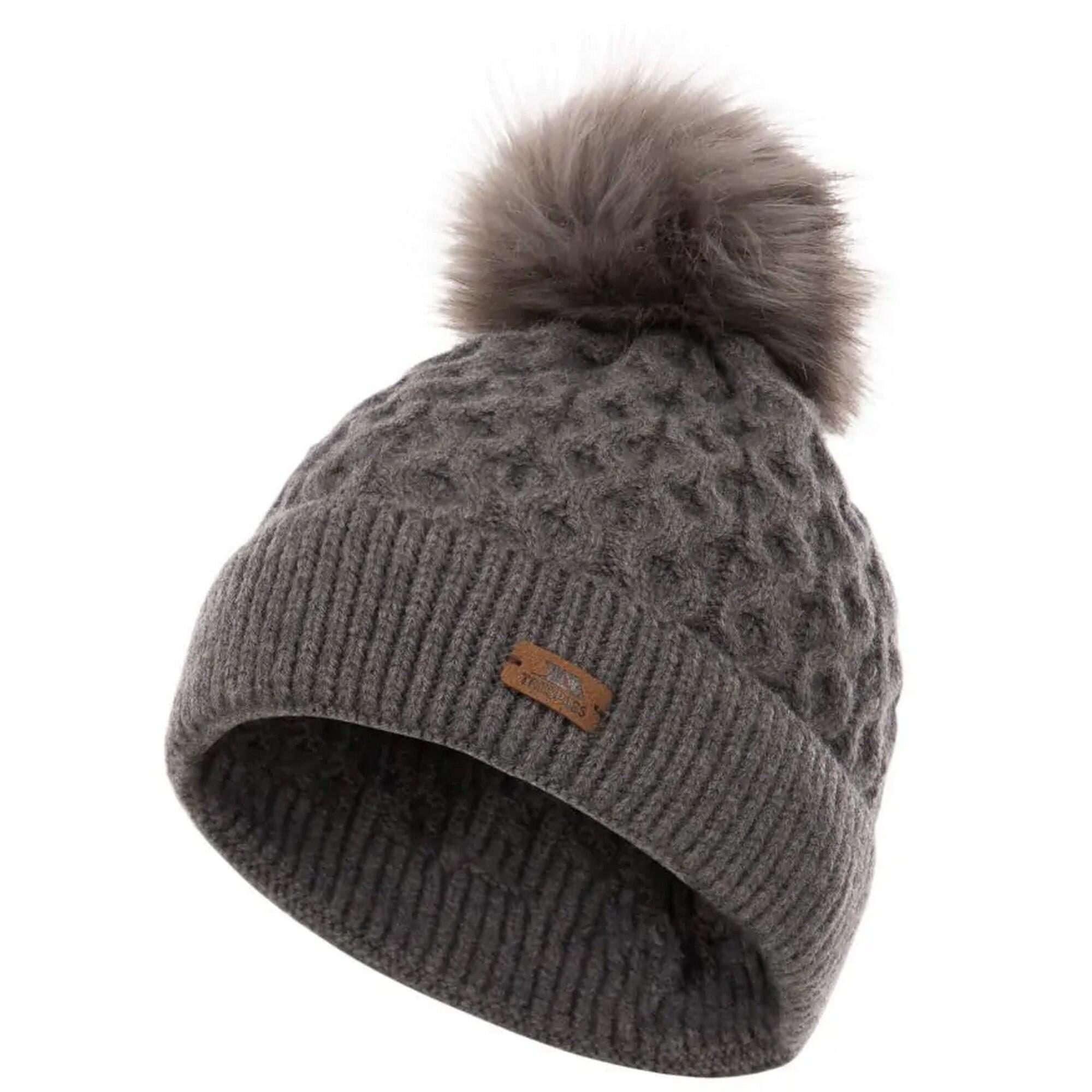 "Freja" Mütze Bommel für Damen Dunkelgrau 3/4