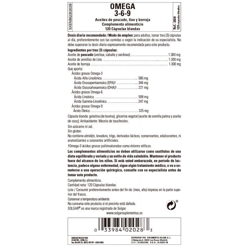 SOLGAR Omega 3-6-9 (120) Cápsulas Blandas