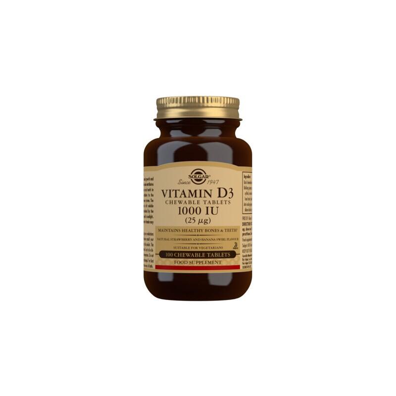 SOLGAR Vitamina D3 (1000 IU) 100 Comprimidos Masticables