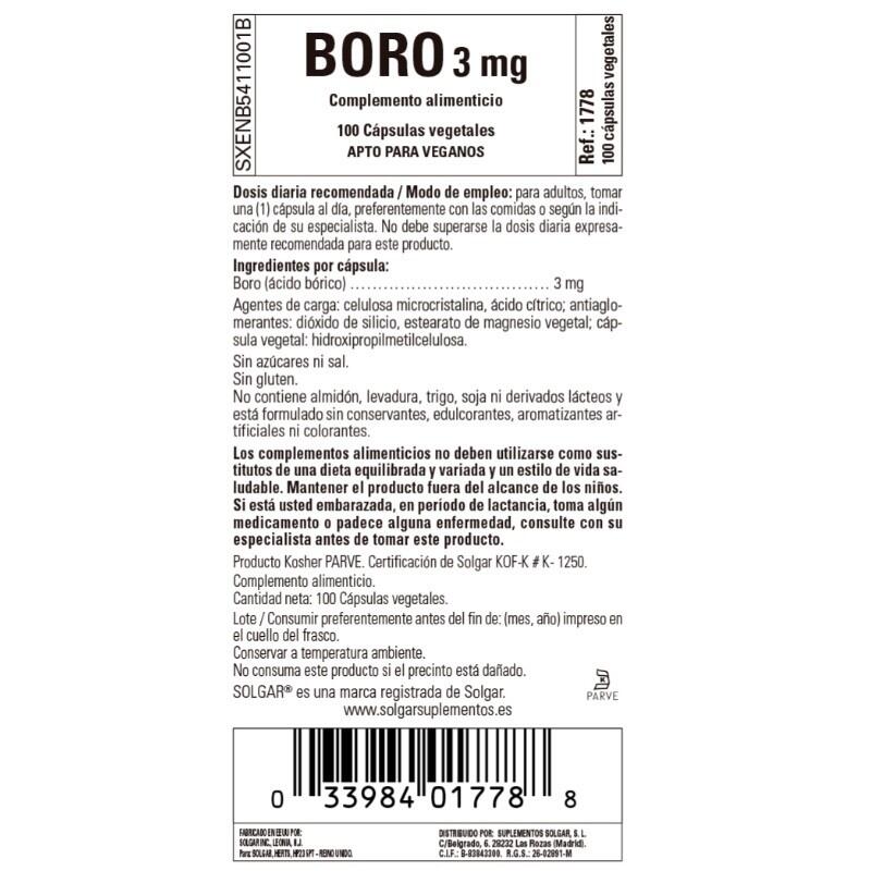 SOLGAR Boro 3 mg (100 Capsulas Vegetales)