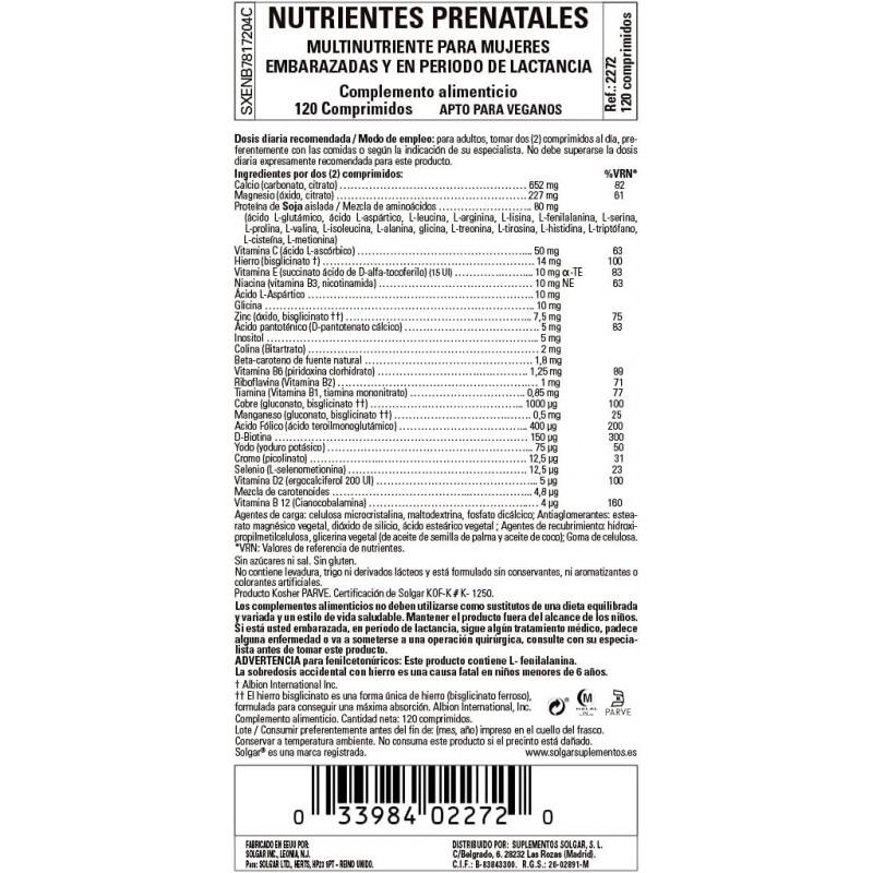 Solgar Nutrientes Prenatales 120 Comprimidos