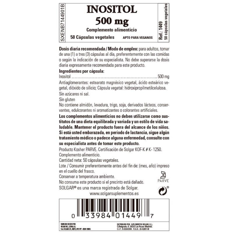 SOLGAR Inositol 500mg (50 Cápsulas Vegetales)