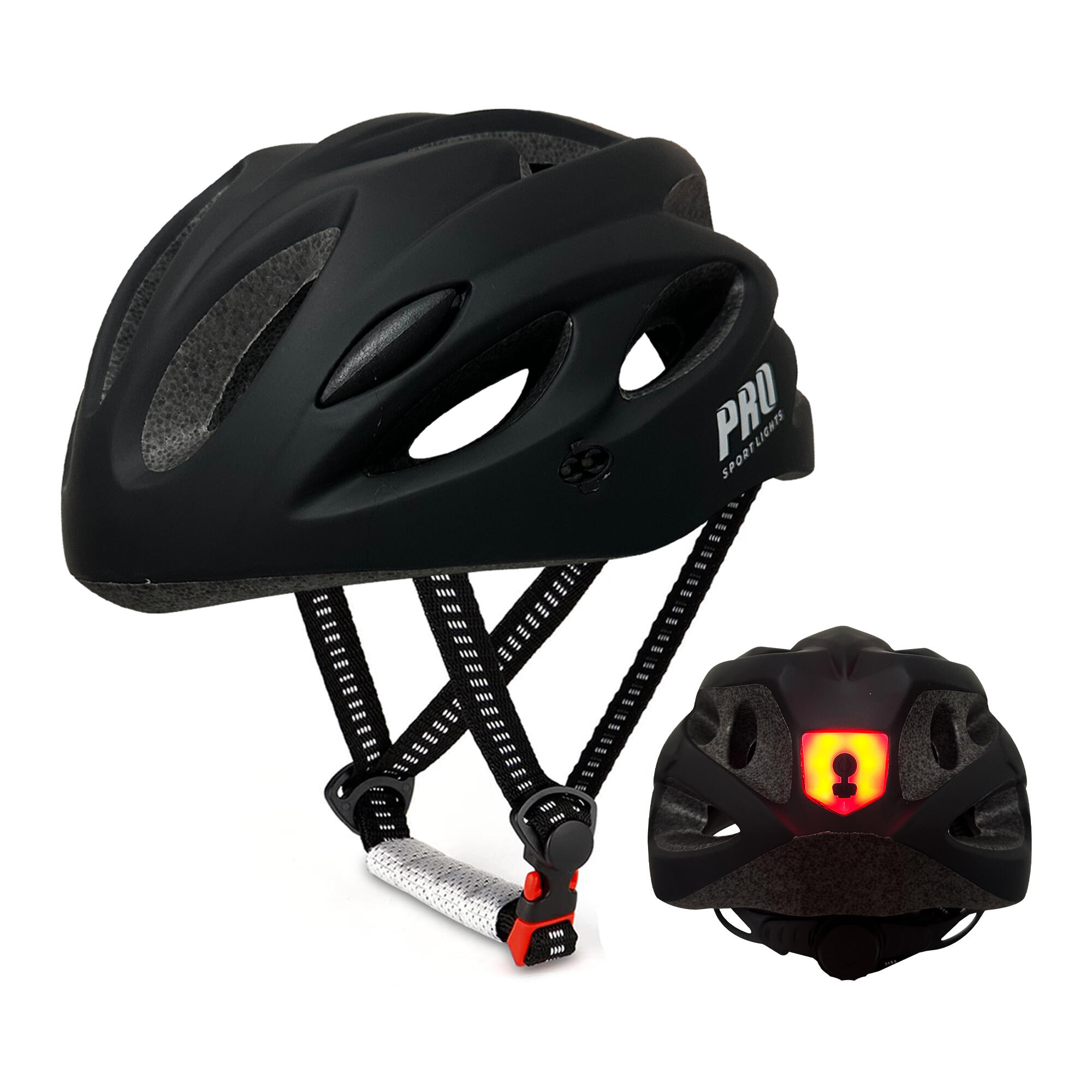 PRO SPORT LIGHTS Fietshelm Dames/Heren Mat Zwart Allround Met Achterlicht