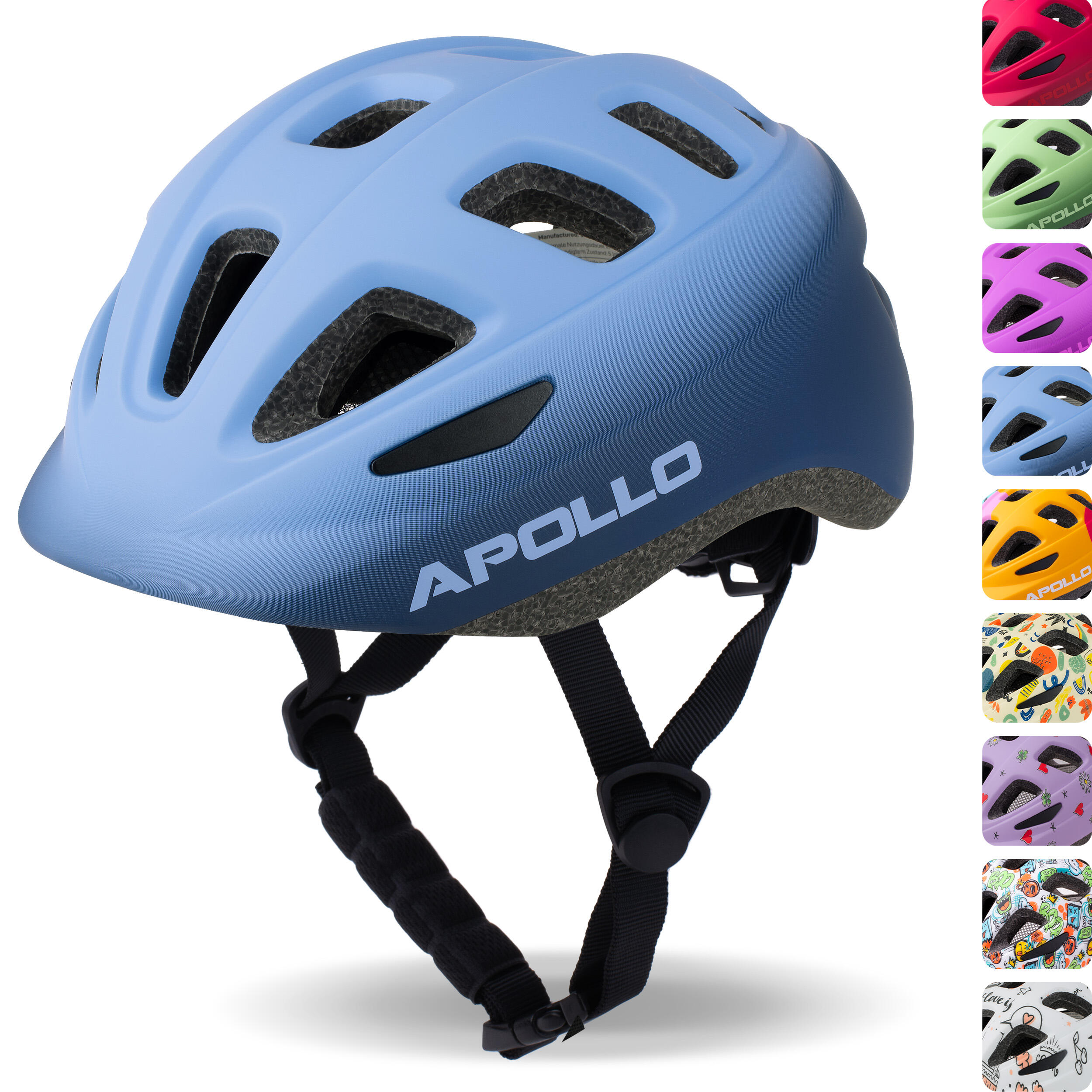 APOLLO Kinderfietshelm verstelbaar, Blue Fade - S (48-52 cm)