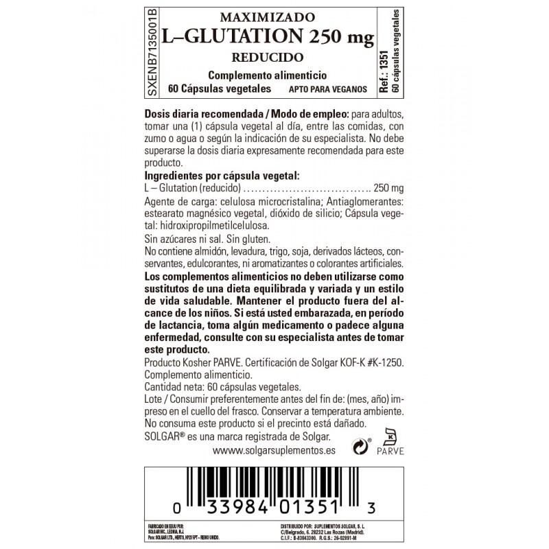 SOLGAR L-Glutation Maximizado 250mg 60 cápsulas vegetales