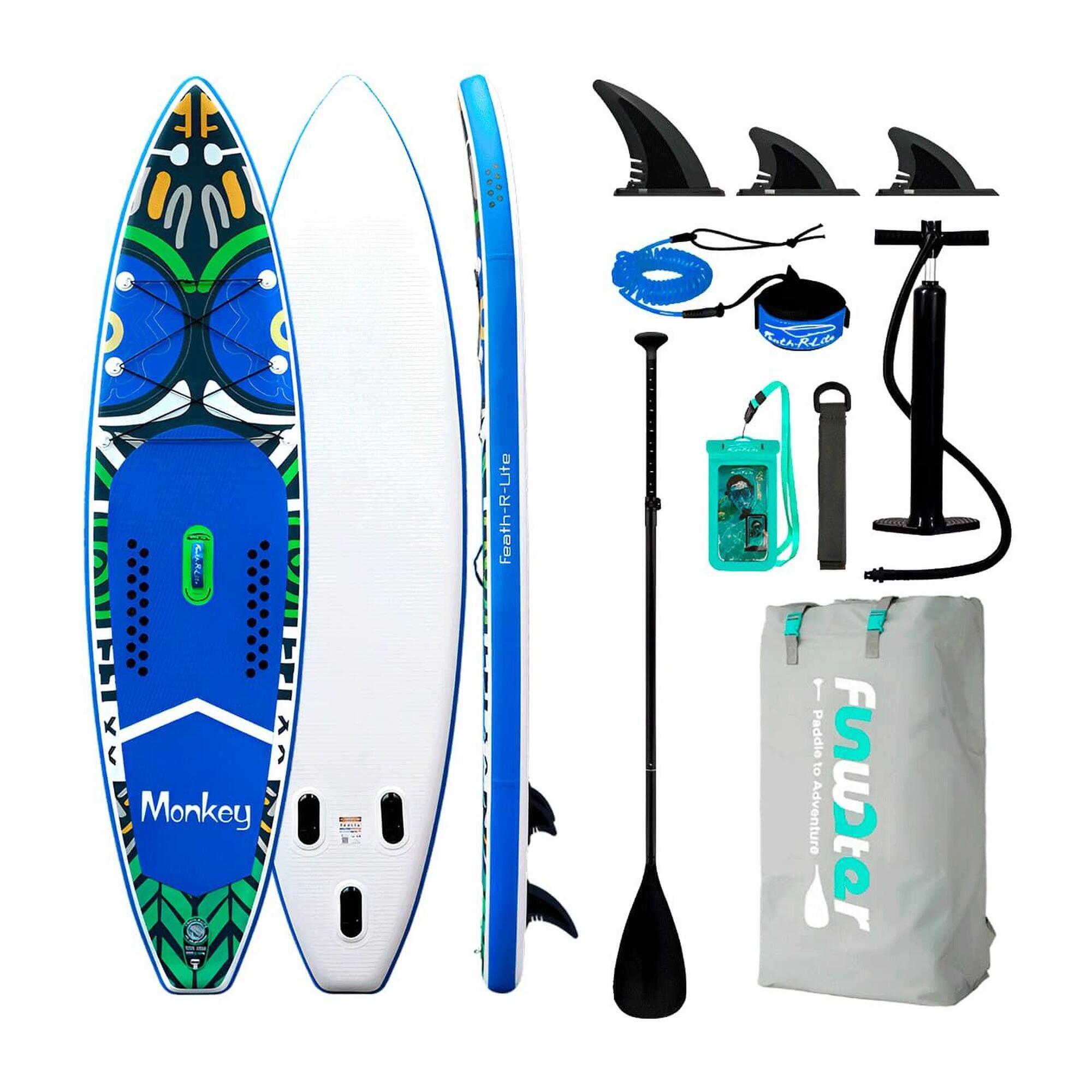 Kol Outdoor - Planche De Paddle Surf Gonflable Monkey 11'6" (350x84x15 Cm) - Planche De Stand Up Paddle - Bleu - Decathlon
