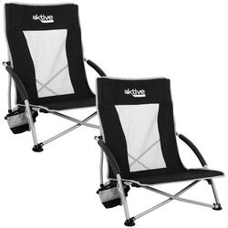 Pack 2 chaises de camping pliantes noires basses avec roulettes Aktive