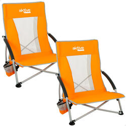 Pack de 2 chaises de plage orange basses et respirantes avec sous-verres Aktive