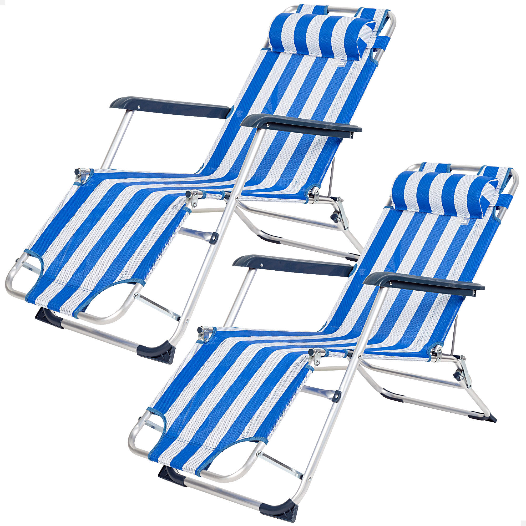 Pack 2 espreguiçadeiras de praia dobráveis 3 posições às riscas aktive