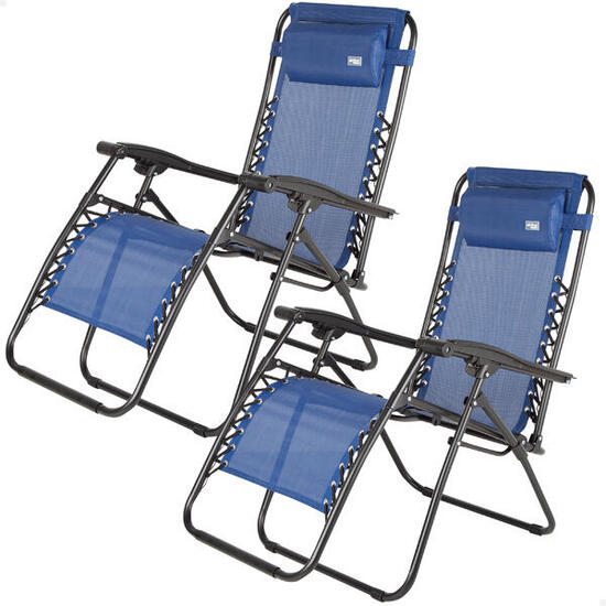 Pack de 2 chaises de jardin pliantes zéro gravité bleu 2 positions Aktive