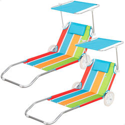 Pack 2 chaises longues de plage 2-en-1 avec coussin rembourré et parasol Aktive