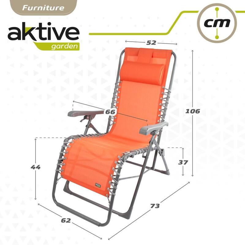 Pack 2 sillas tumbonas plegables jardín gravedad cero naranja c/cojín Aktive