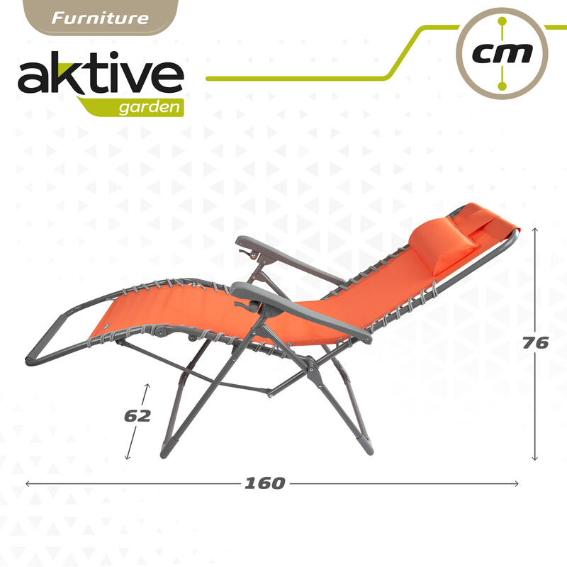 Pack 2 sillas tumbonas plegables jardín gravedad cero naranja c/cojín Aktive