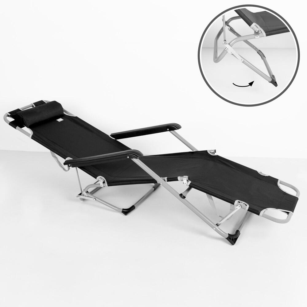 Pack de 2 espreguiçadeiras dobráveis de jardim de 3 posições pretas Aktive 3/7