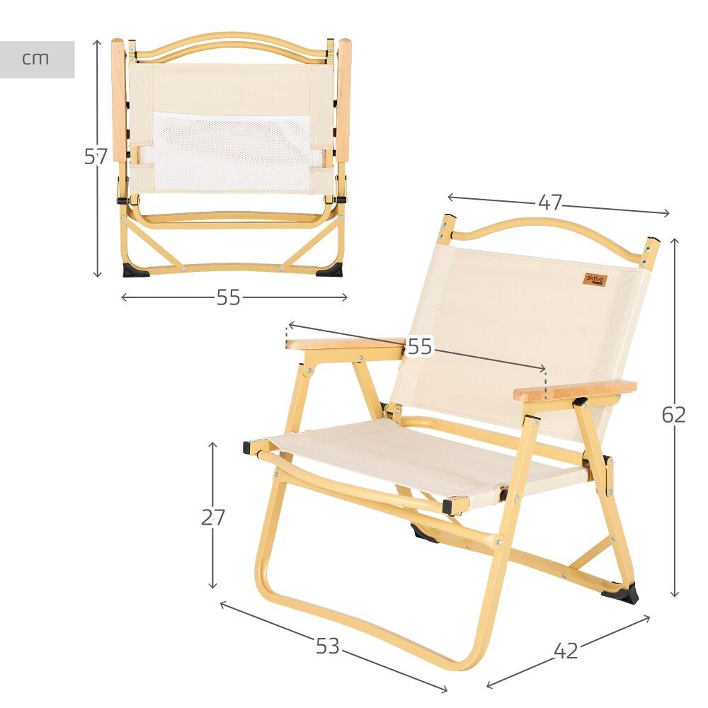 Pack 2 sedie basse pieghevoli glamping crema alluminio con tasca Aktive 4/7
