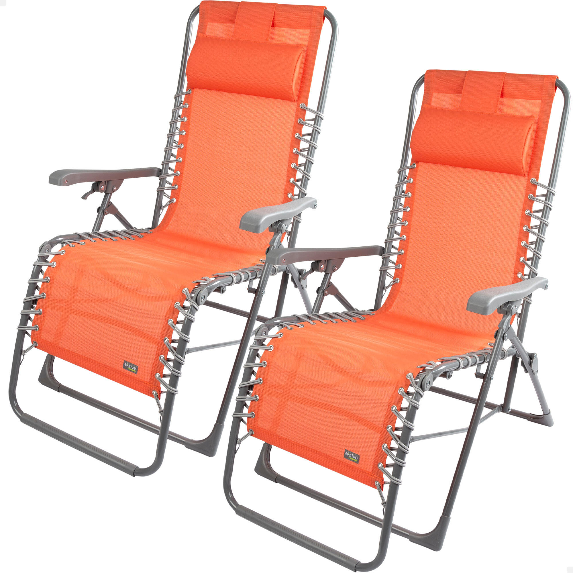 Aktive - Pack De 2 Chaises De Jardin Pliantes À Gravité Zéro Orange Avec Coussin Aktive - Siège Pliant - Taille Unique - Decathlon
