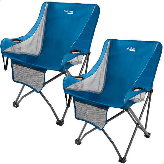 Pack 2 chaises de camping pliantes bleues avec dessous de verre Aktive