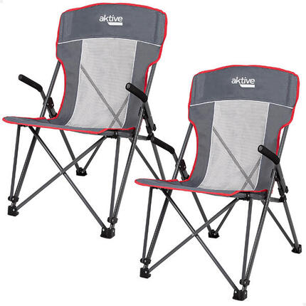Pack de 2 chaises de camping pliantes grises avec accoudoirs amovibles Aktive
