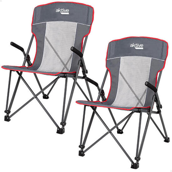 Pack de 2 chaises de camping pliantes grises avec accoudoirs amovibles Aktive