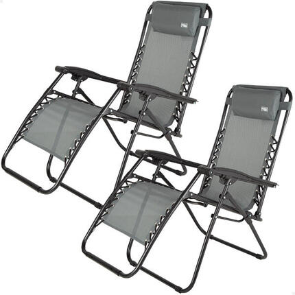 Pack de 2 chaises pliantes de jardin à gravité zéro grises 2 positions Aktive