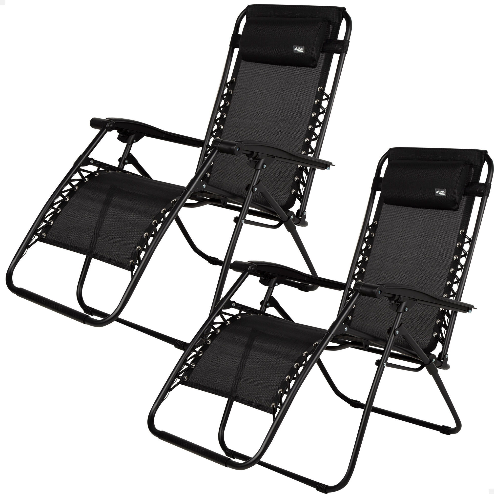 AKTIVE Pack 2 cadeiras dobráveis de jardim de gravidade zero pretas 2 posições Aktive