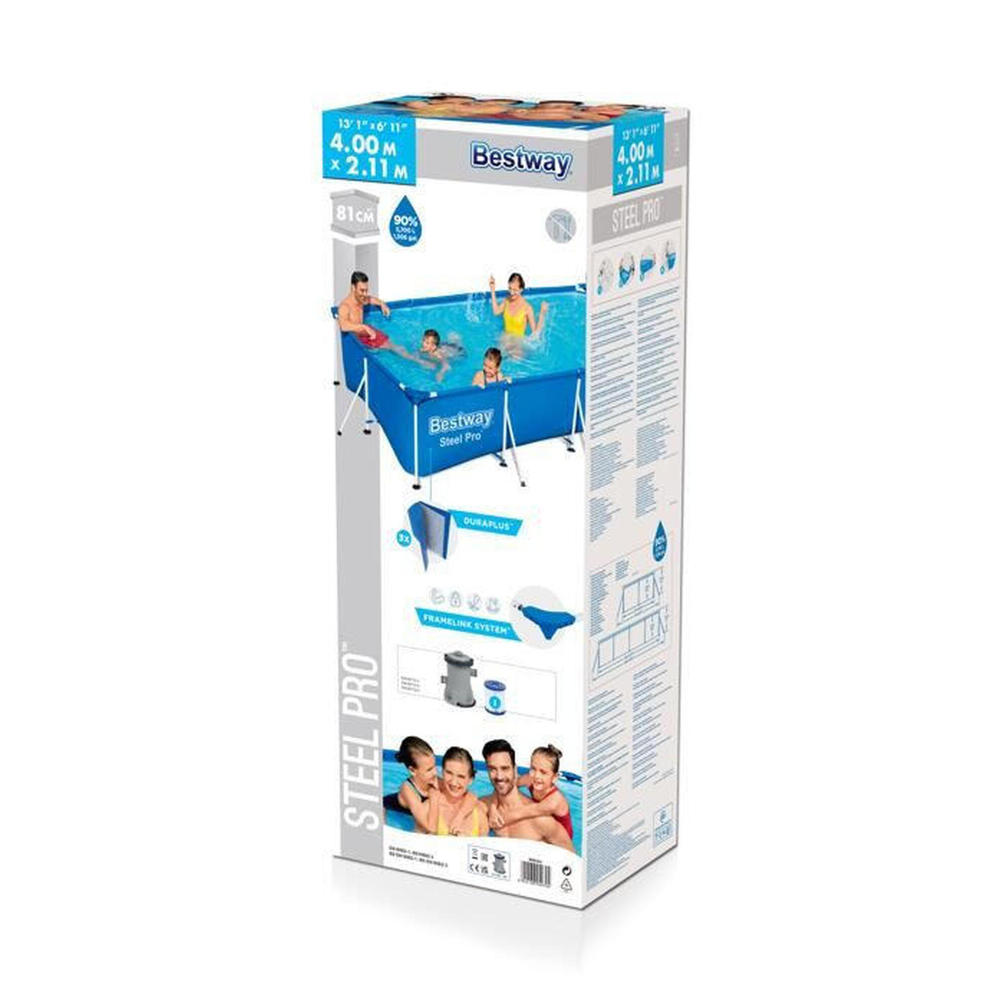 BESTWAY Piscine hors sol rectangle Steel Pro 400 x 211 x 81 cm bleu clair