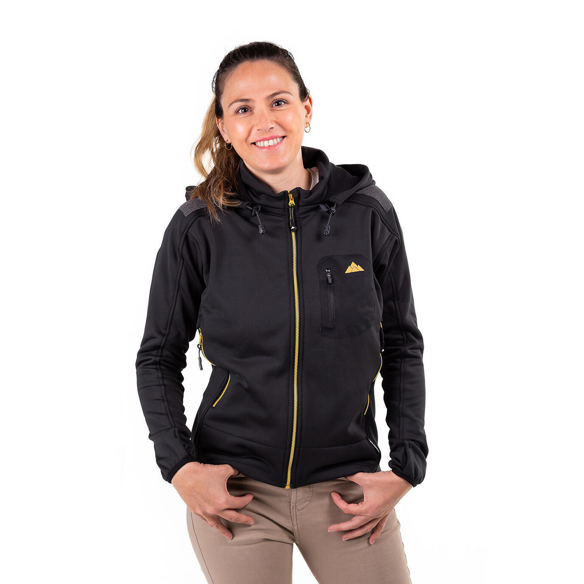 Casaco Polar Yukón Alpinismo Mulher Polivalente Com Capuz Preto