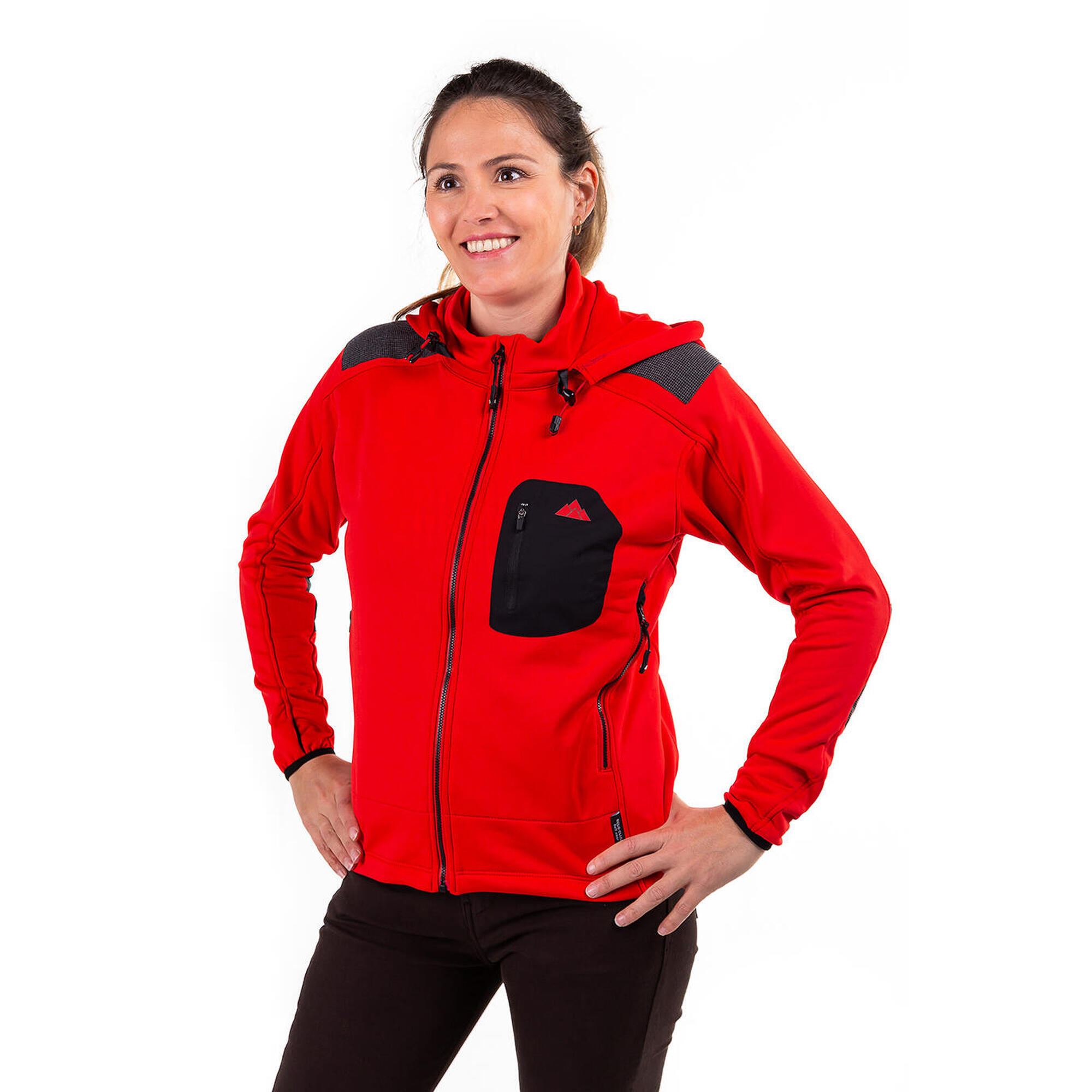 Casaco Polar Yukón Alpinismo Mulher Polivalente Com Capuz Vermelho-Preto