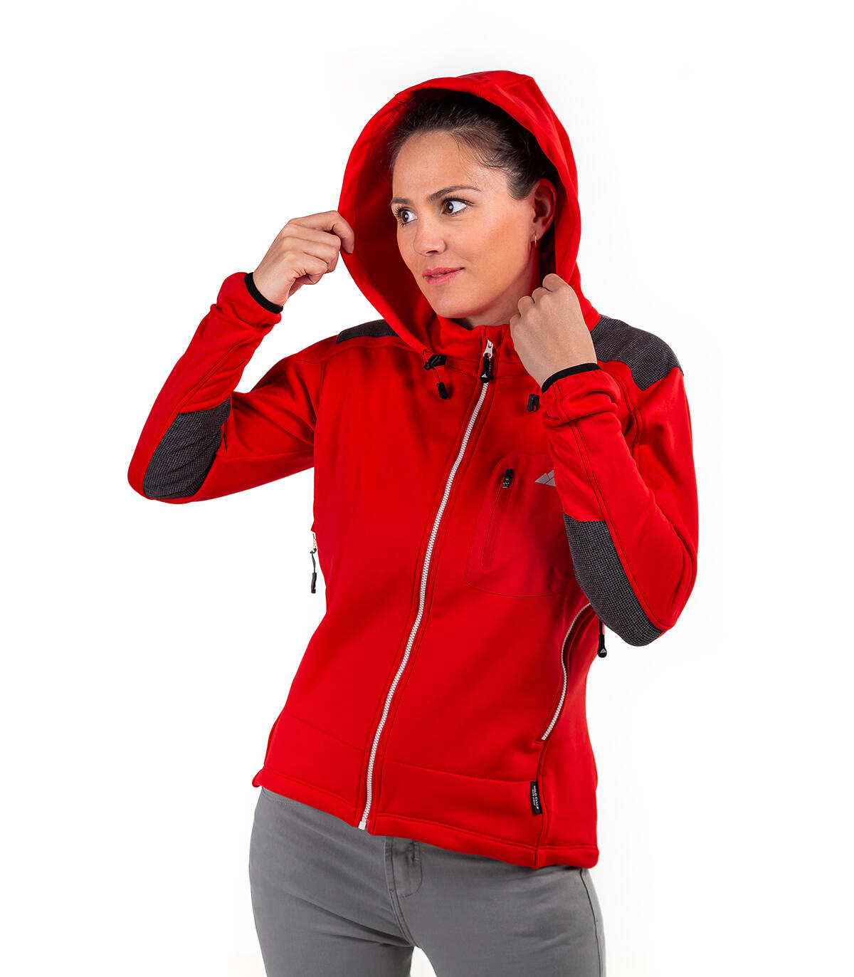 Casaco polar yukón alpinismo mulher polivalente com capuz vermelho-branco