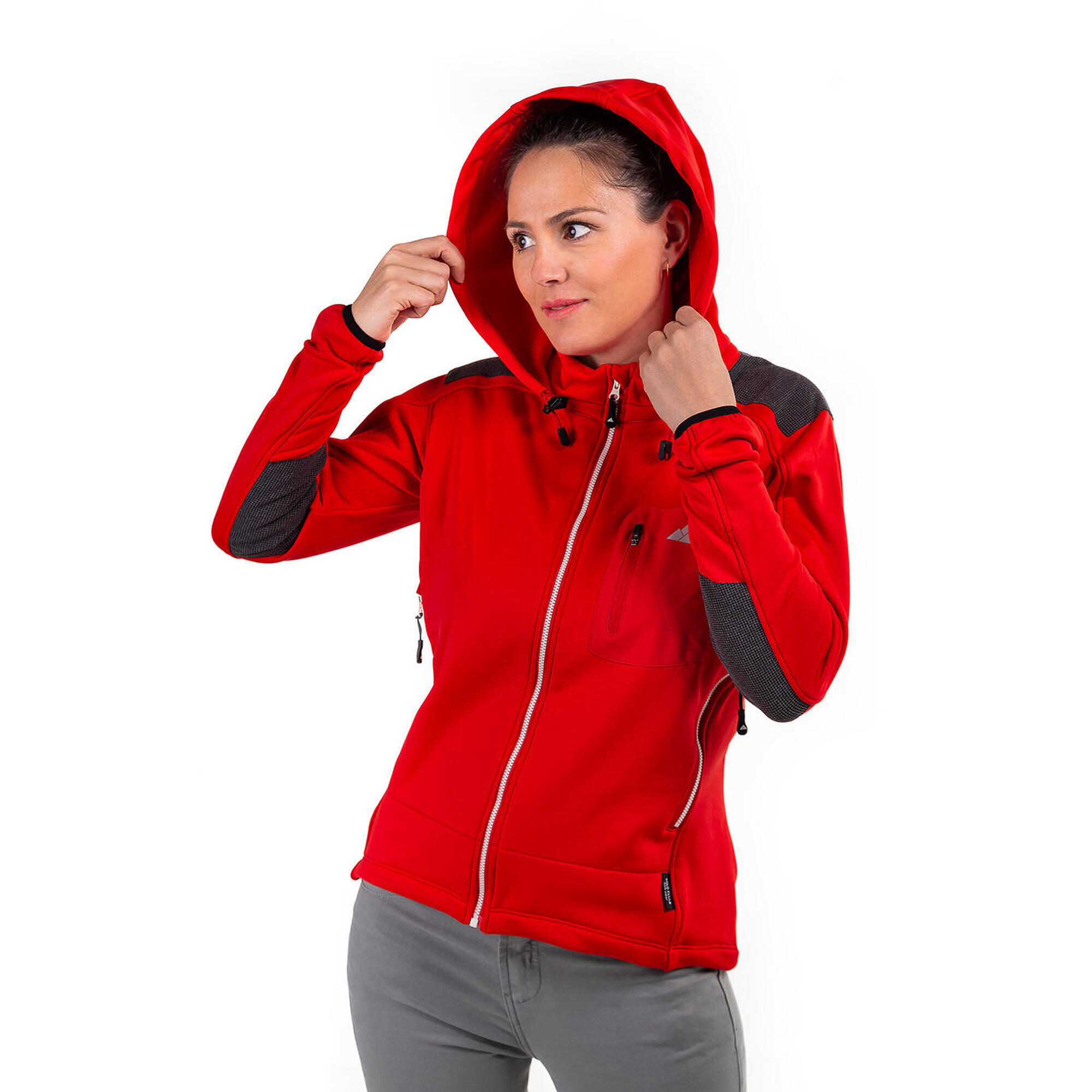 Casaco Polar Yukón Alpinismo Mulher Polivalente Com Capuz Vermelho-Branco