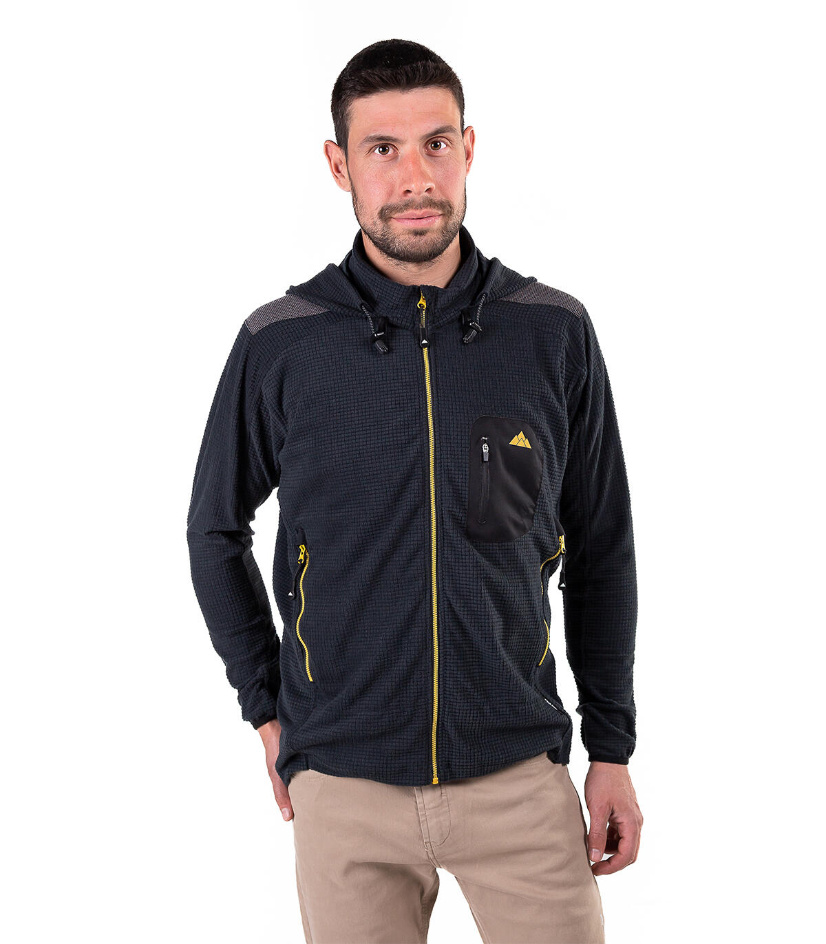 Casaco polar grizzly alpinismo e escalada homem transpirável com capuz dourado