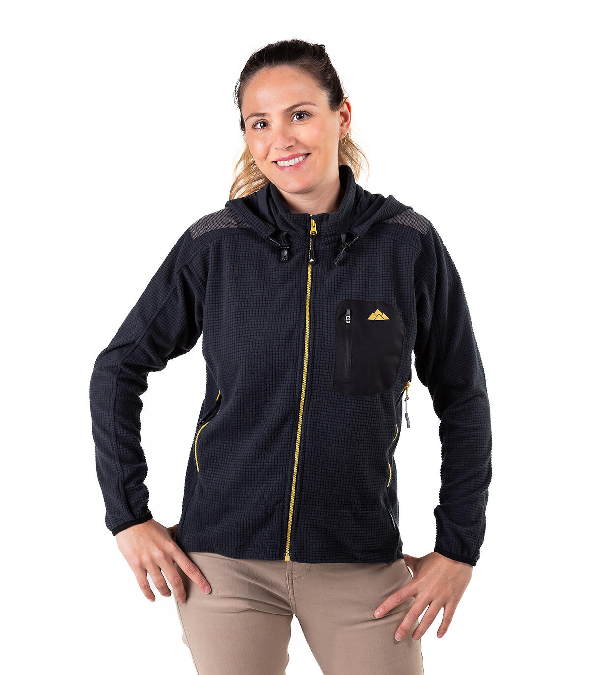 Forro Polar de Alpinismo Transpirable con Capucha Grizzly Mujer Negro-Dorado 2/3
