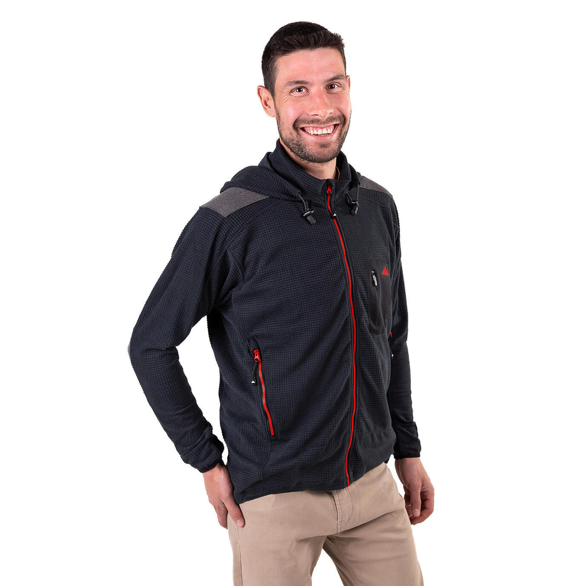 Casaco Polar Grizzly Alpinismo E Escalada Homem Transpirável Com Capuz Vermelho