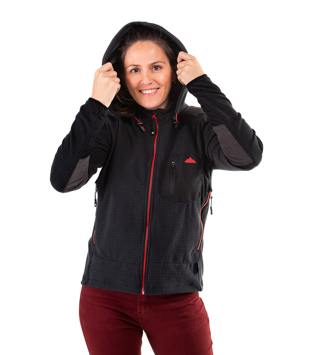 Casaco Polar Grizzly Alpinismo E Escalada Mulher Transpirável Com Capuz Vermelho 3/3
