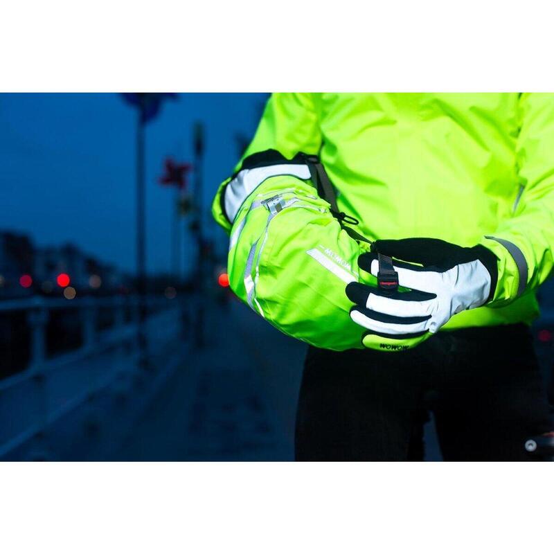 Fietshandschoenen lange vinger reflecterend maat XL - Nightstroke zilver/geel