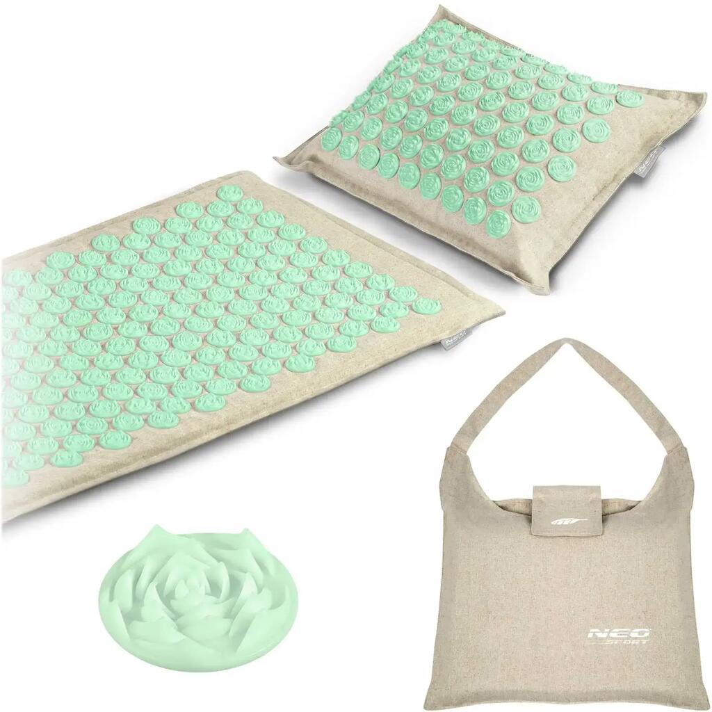 Neo-Sport 190201 acupressure mat with spikes, gray and mint