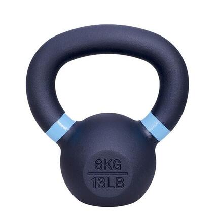 Kettlebell aus Gusseisen, 6 kg – Schwarz mit Hellblau