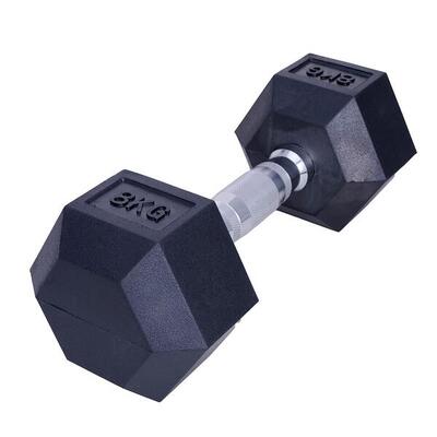 Dumbbell hexagon - zwart rubber - 8 kg