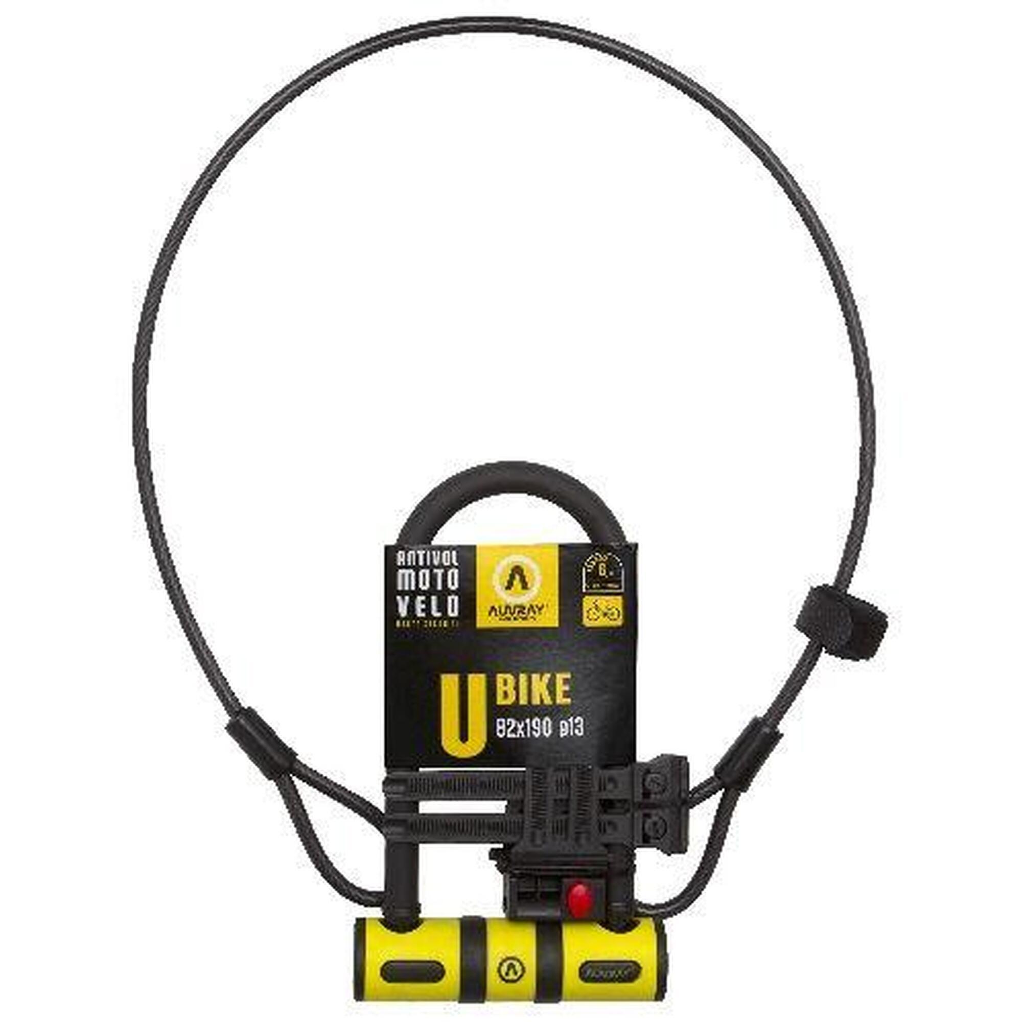 Auvray - Antivol De Vélo U Ubike - 82 Mmx147 Mm - + Câble 8x100 Cm - Antivol - Jaune|noir - Taille Unique - Decathlon