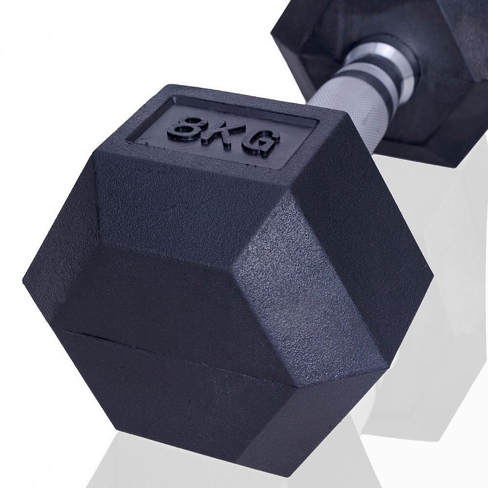 Mancuerna hexagonal de 8 kg - Negra - De goma - Juego de 2 4/7