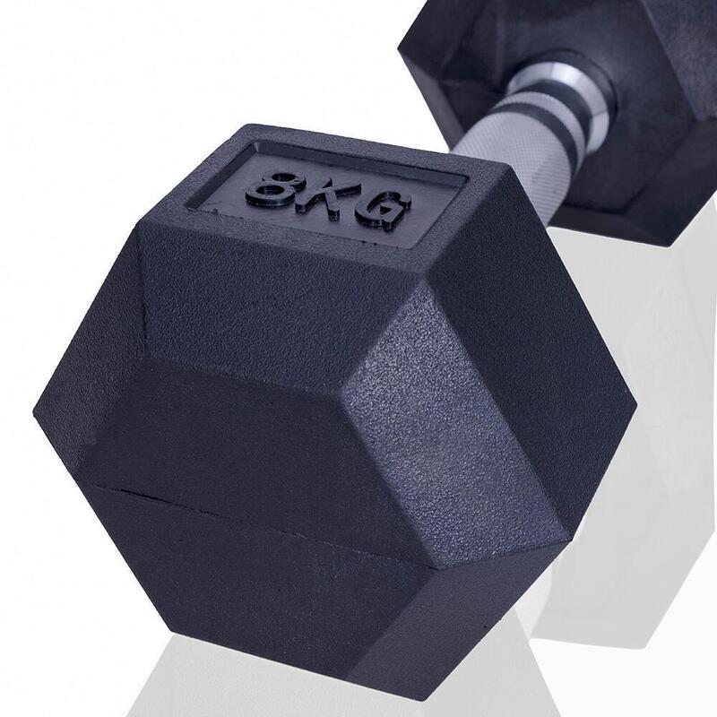 Gantera 8 kg - Hexagonală - Neagră - Cauciuc - Set de 2