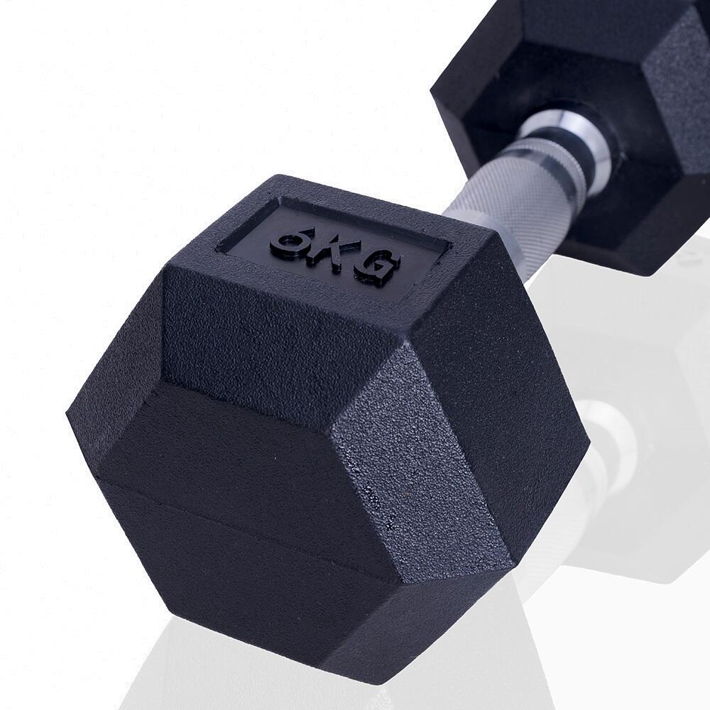 Manubrio esagonale da 6 kg, nero, in gomma, set da 2 4/7